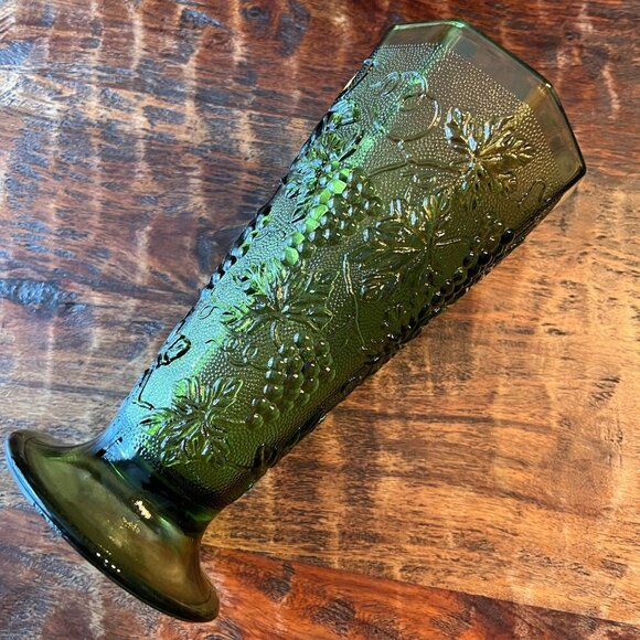 Vintage Olive Indiana Glass Harvest Footed Vase - Picture 1 of 7